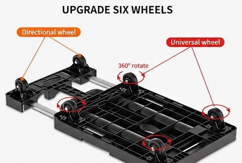 Folding Hand Truck Dolly Moving 176LB Heavy Duty Portable Luggage Cart 6 Wheels Extendable Utility Platform Black