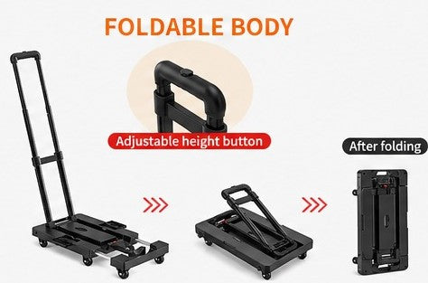 Folding Hand Truck Dolly Moving 176LB Heavy Duty Portable Luggage Cart 6 Wheels Extendable Utility Platform Black
