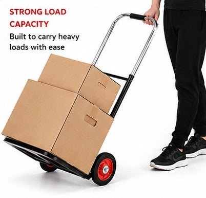 Folding Hand Truck 80KG Heavy Duty Two-Wheeled Rubber Wheels Dolly Cart Moving Aluminum/Steel Construction Utility Cart Cargo