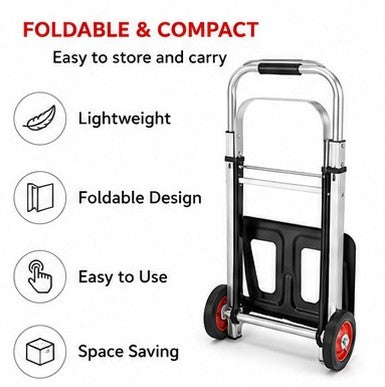 Folding Hand Truck 80KG Heavy Duty Two-Wheeled Rubber Wheels Dolly Cart Moving Aluminum/Steel Construction Utility Cart Cargo